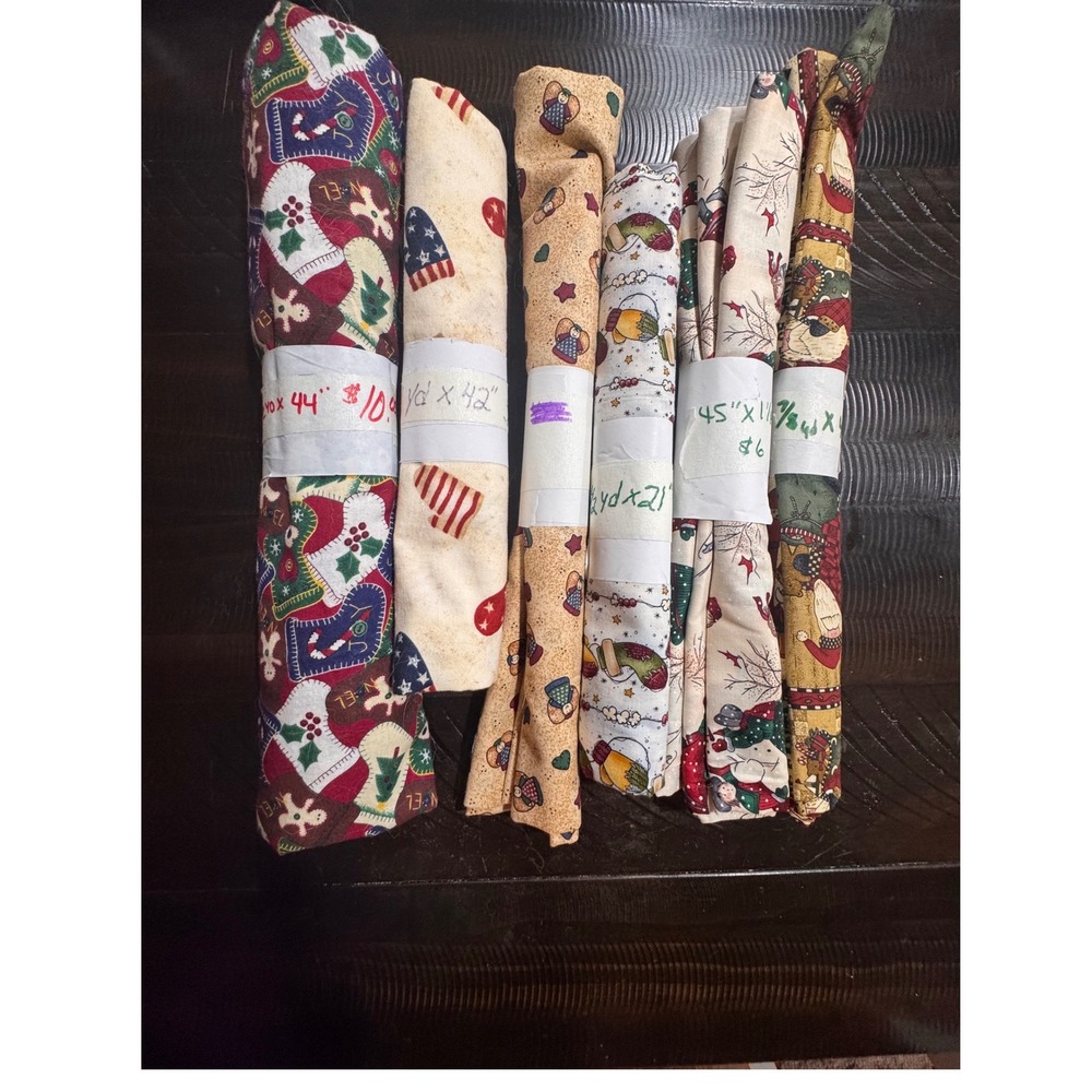 Lot of 6 Holiday Americana Cotton Fabric Remnants Quilting Sewing Crafts